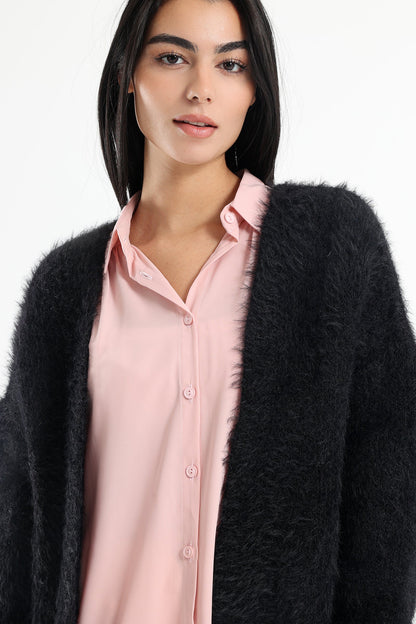 Oversized Plain Fleece Cardigan