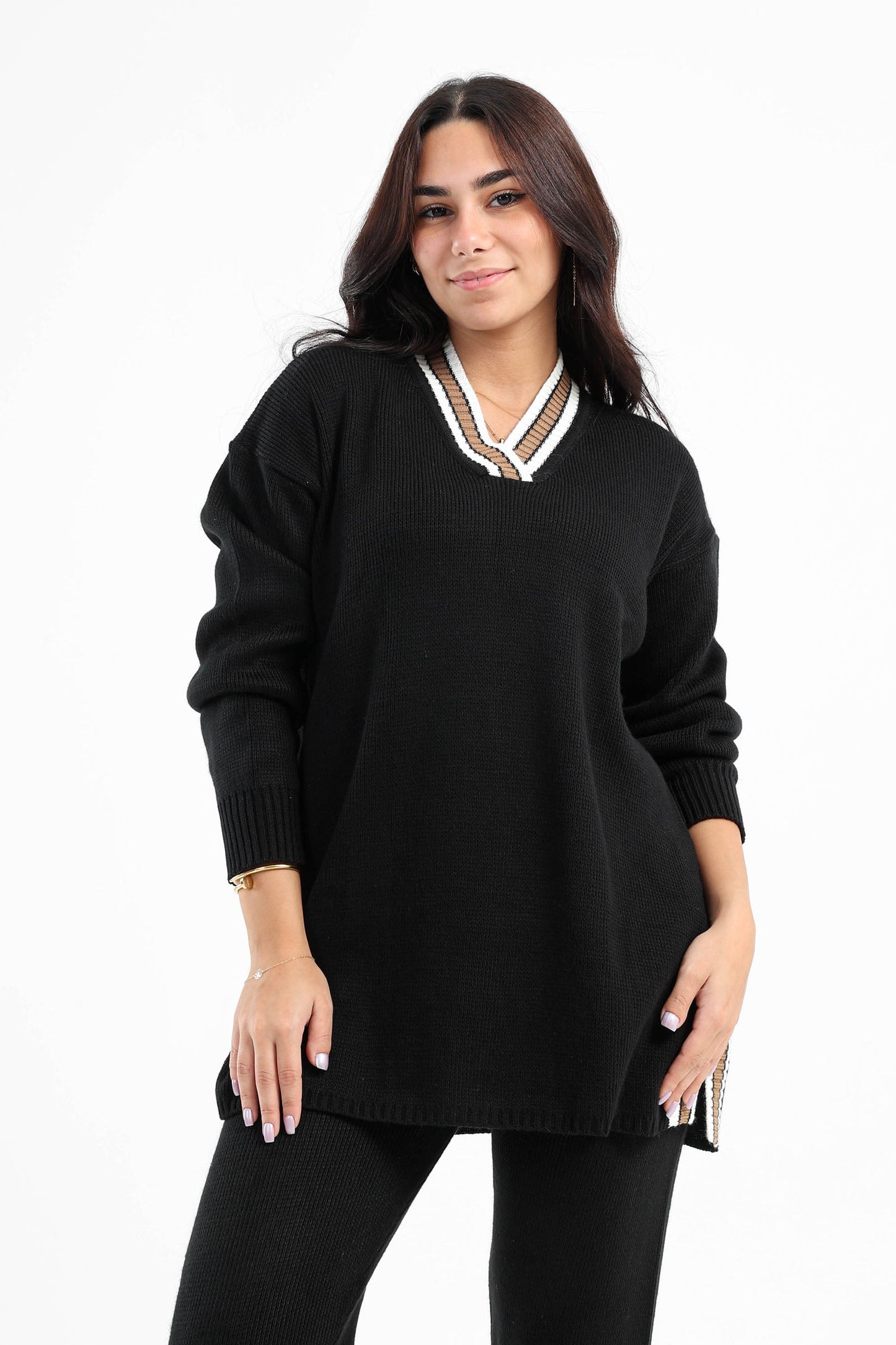 Lounge Pullover with Striped Neck