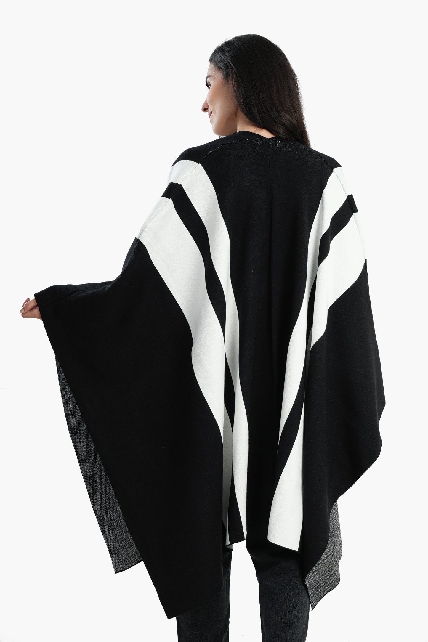 Striped Midi Length Poncho