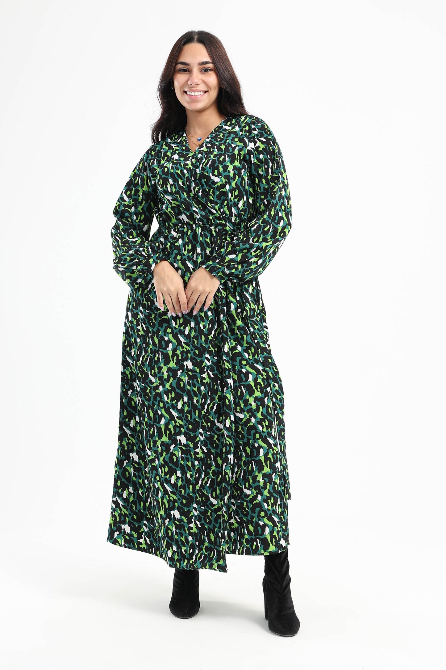 Snake Print Midi Long Sleeves Dress