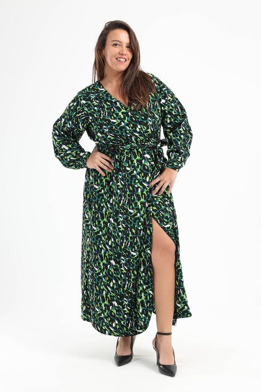 Snake Print Midi Long Sleeves Dress