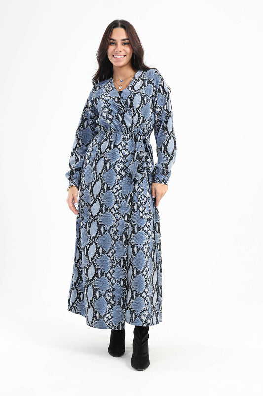 Snake Print Midi Long Sleeves Dress