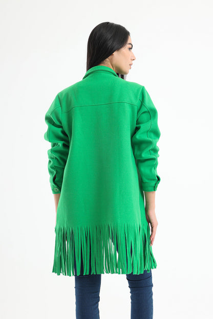 Wool Shirt with Pockets And Fringed Hem - Green