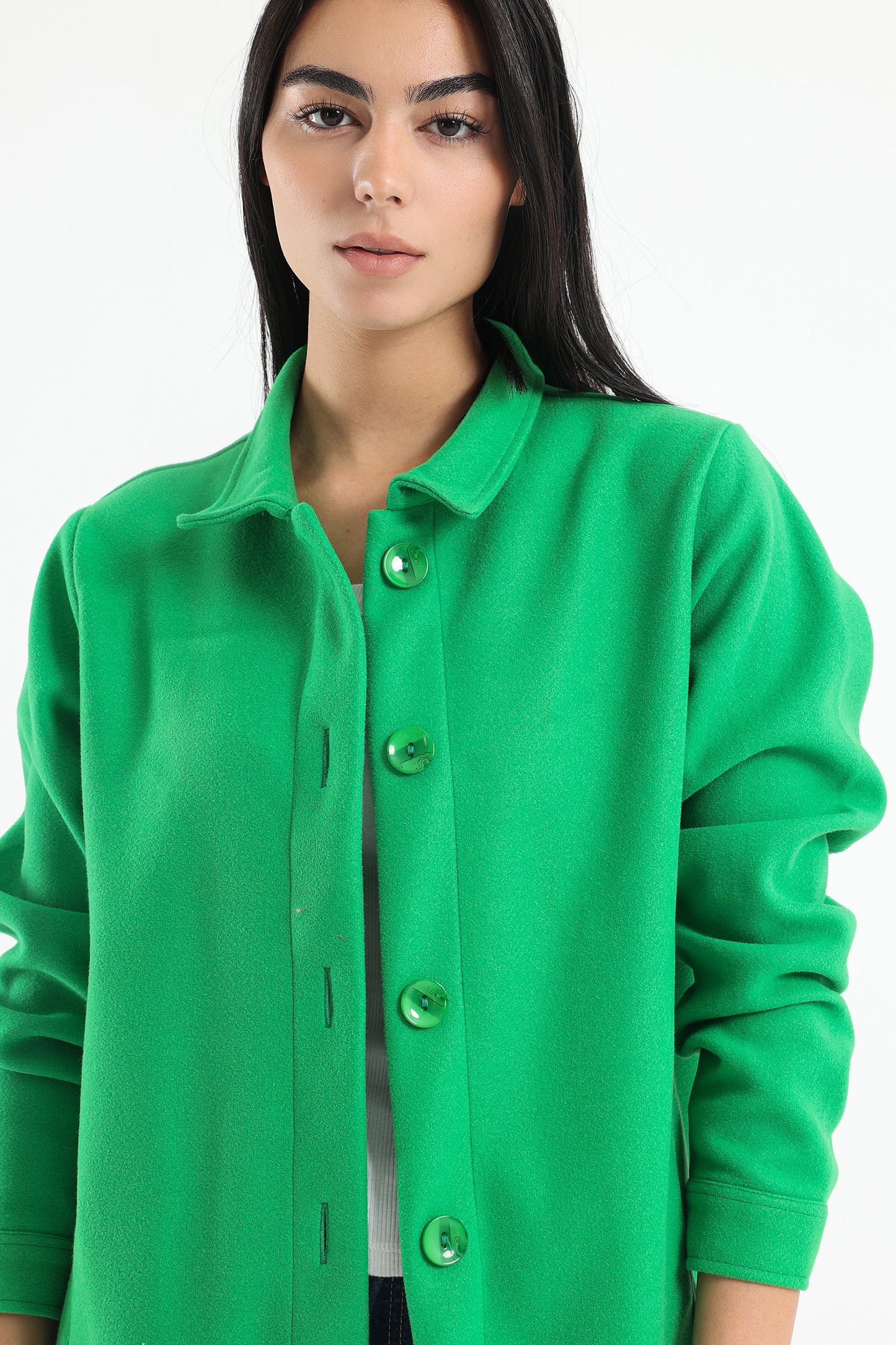 Wool Shirt with Pockets And Fringed Hem - Green