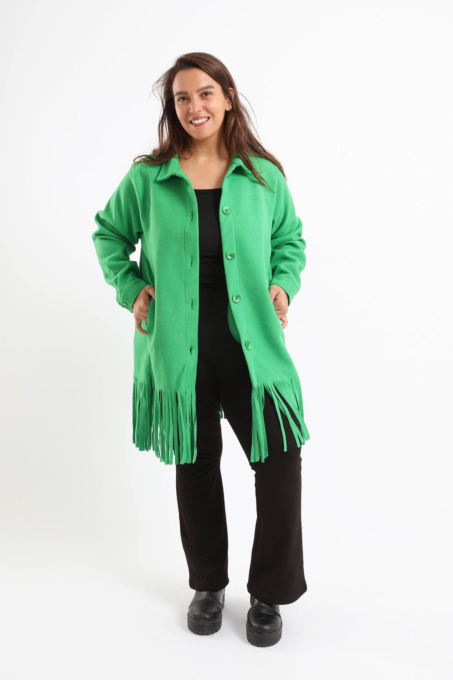 Wool Shirt with Pockets And Fringed Hem