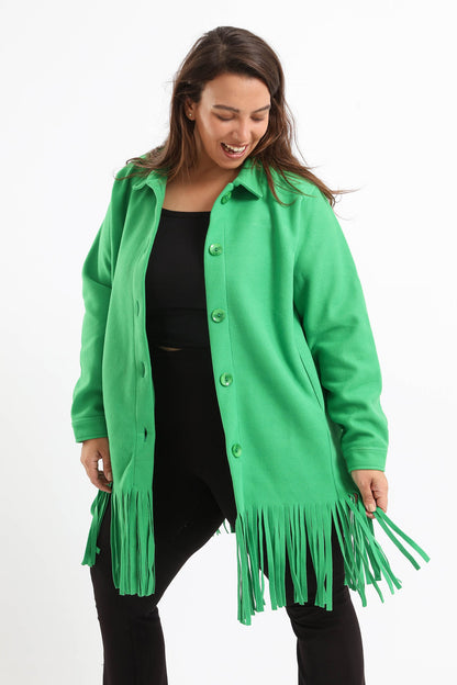 Wool Shirt with Pockets And Fringed Hem