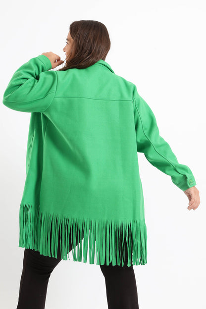 Wool Shirt with Pockets And Fringed Hem