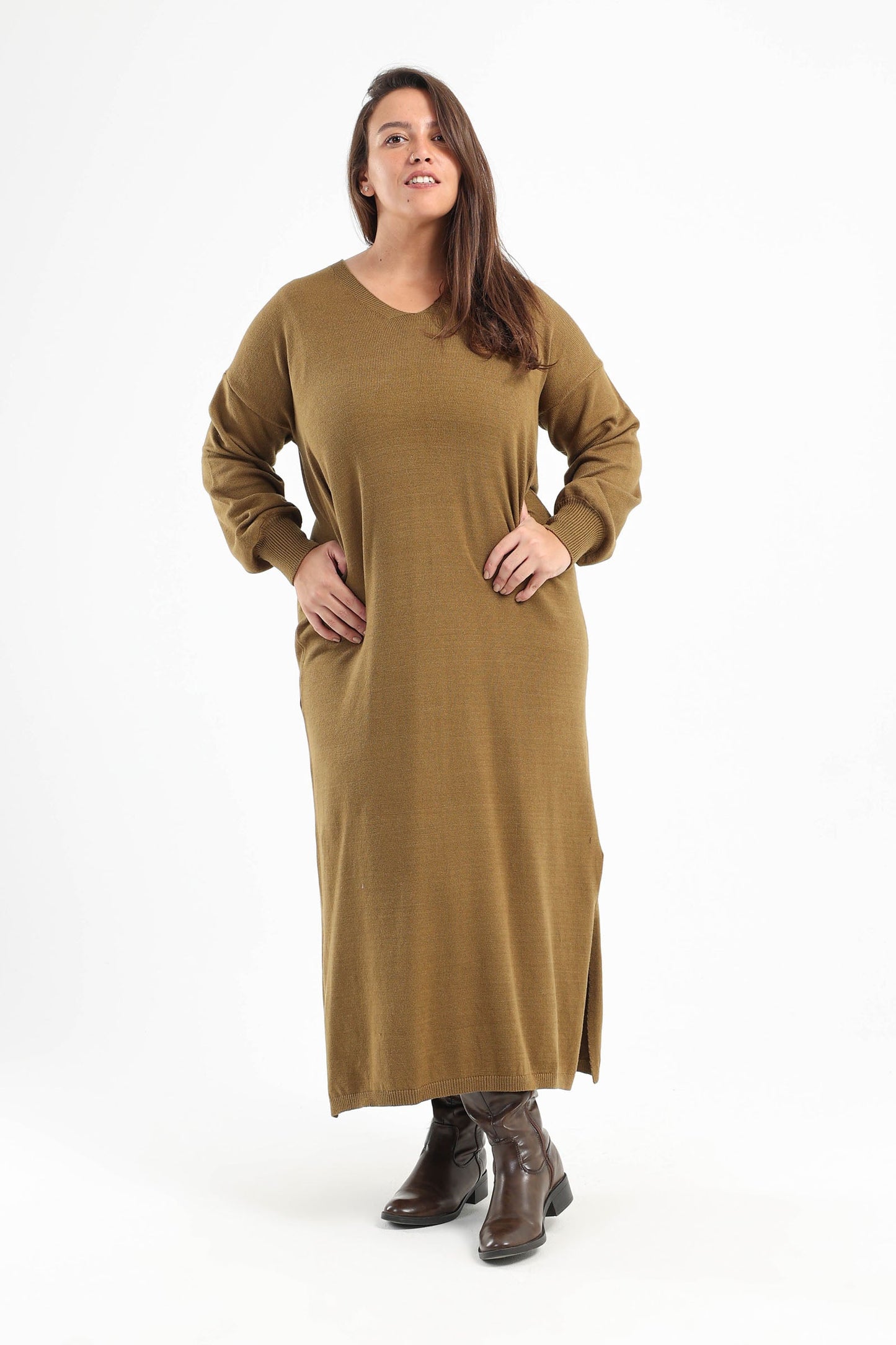 Wool V-Neck Dress