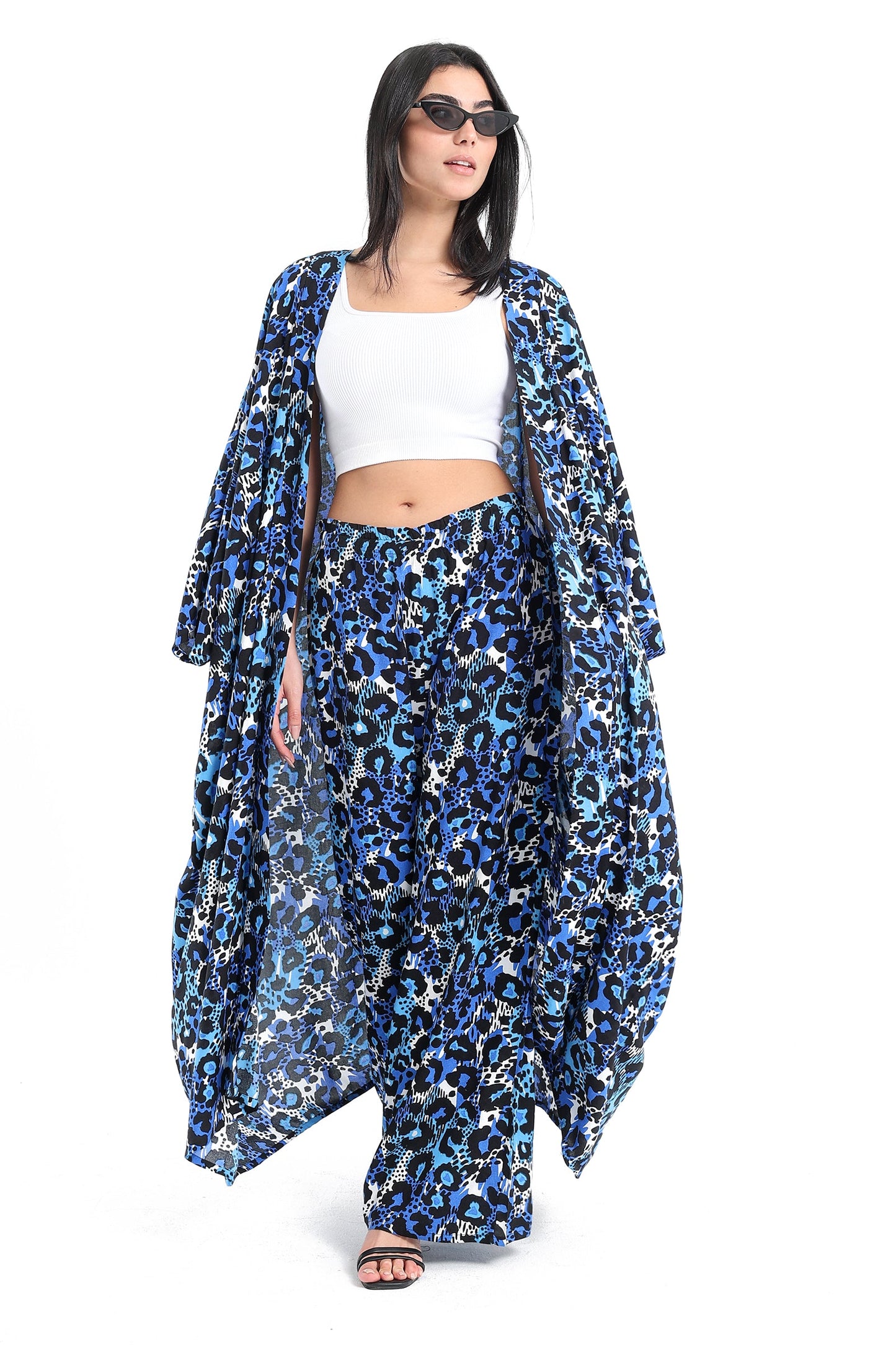 Blue Leopard Printed Kimono