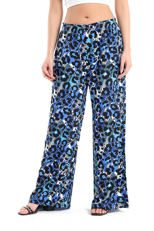 Blue Leopard Printed Pants