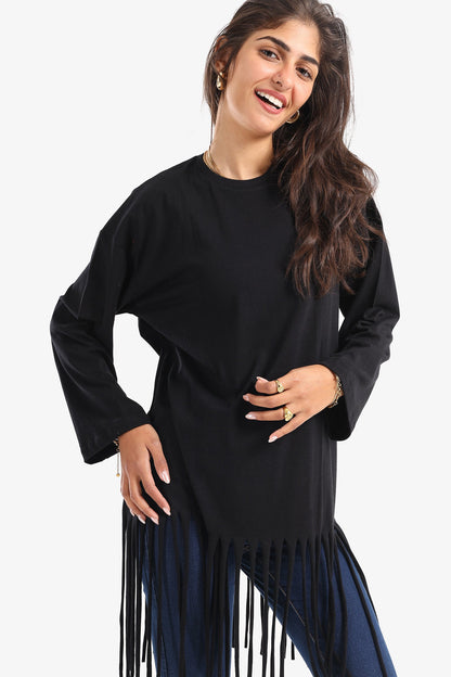 Relaxed Fit T-Shirt with Fringes