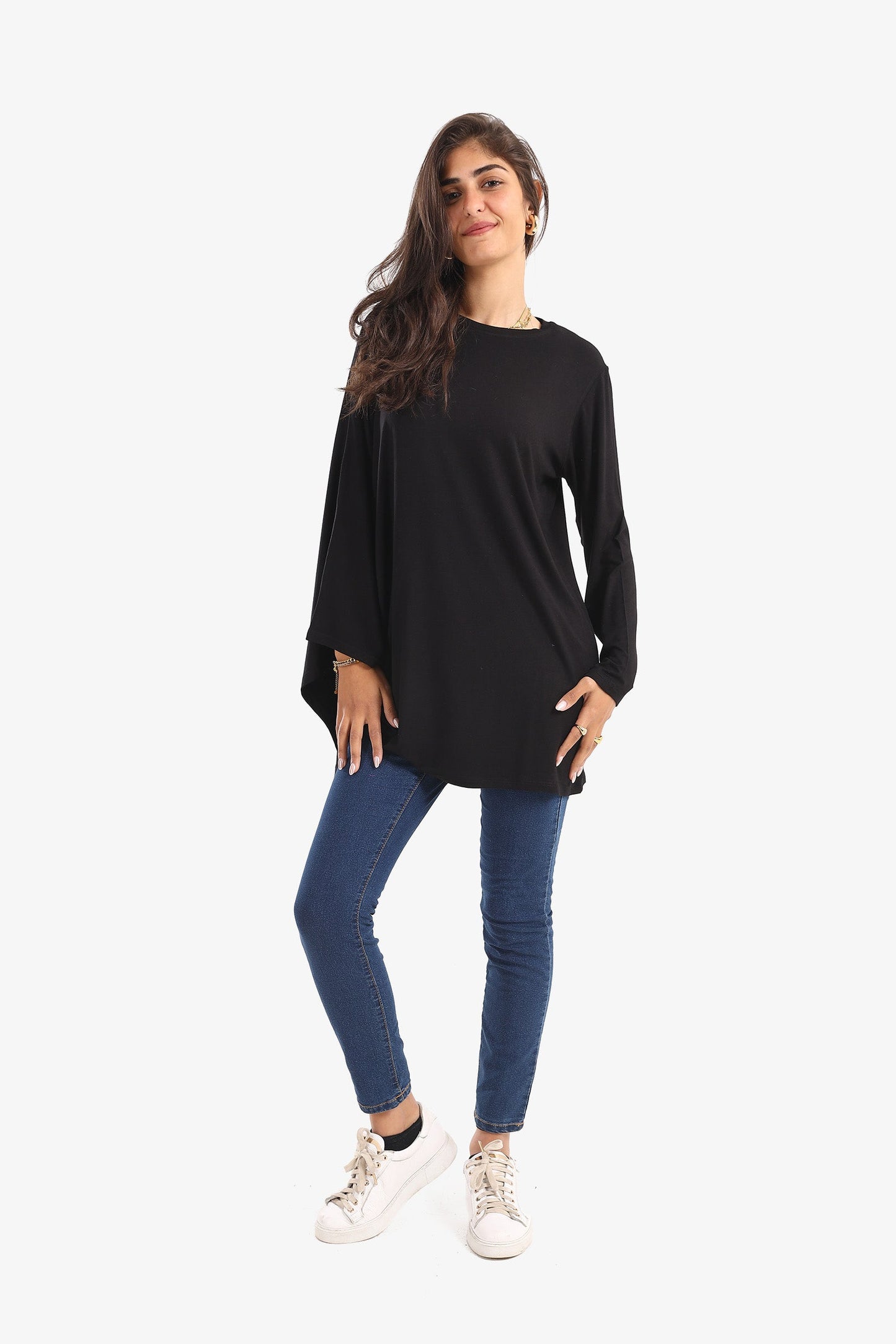 Plain Blouse with Batwing Sleeve