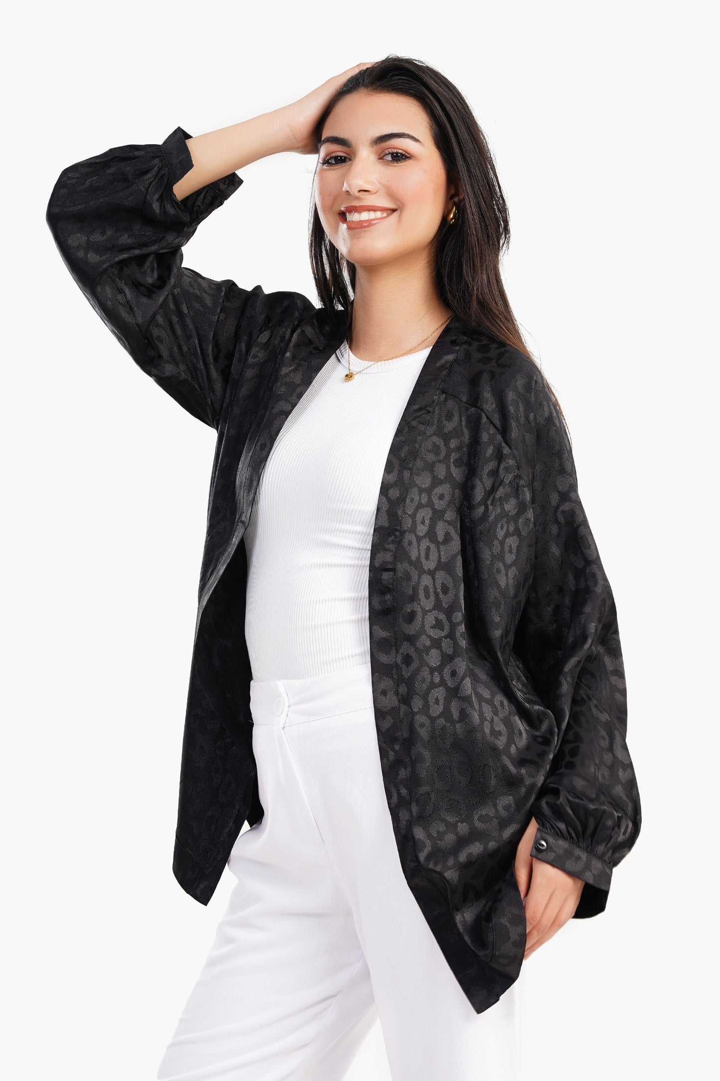 Open Front Satin Cardigan