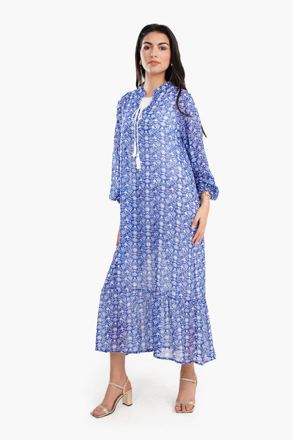 Blue Printed Chiffon Dress