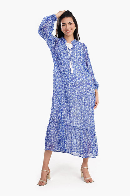 Blue Printed Chiffon Dress