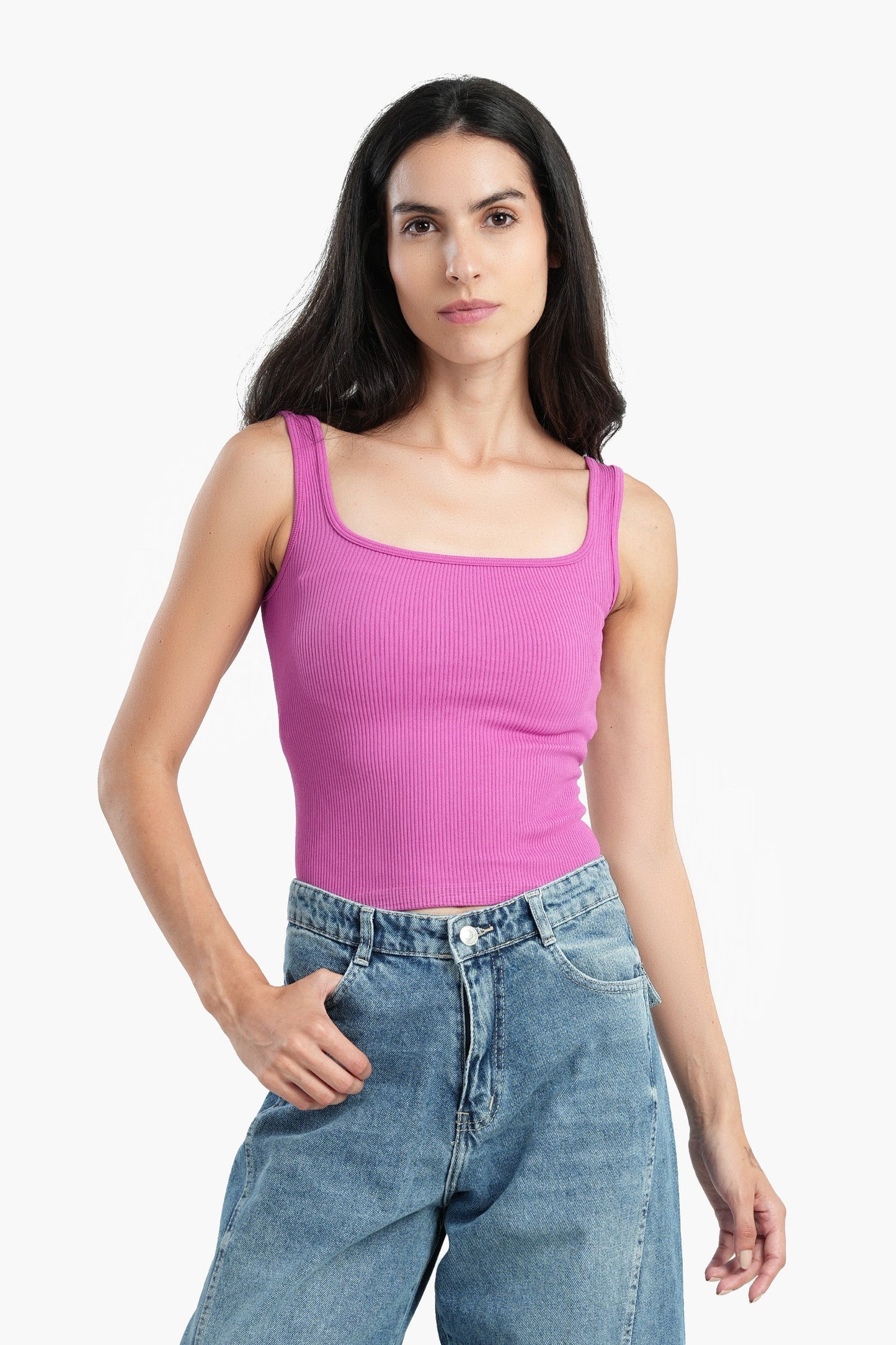 Ribbed Square Neck Top