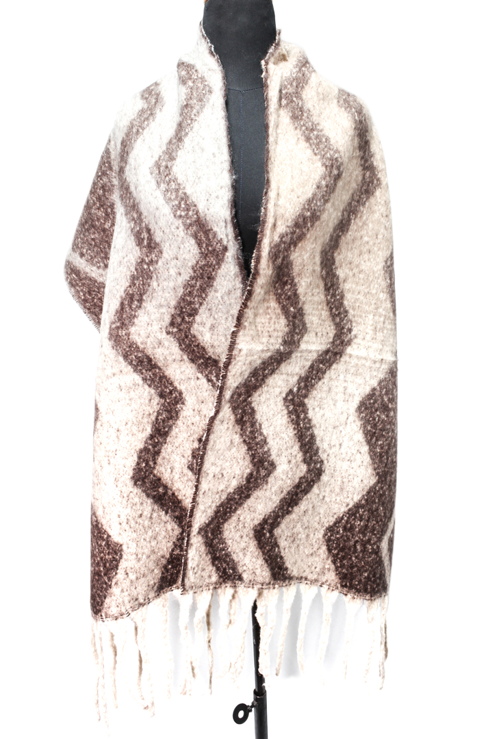 Canvas Chevron Pattern Shawl – Beige & Brown