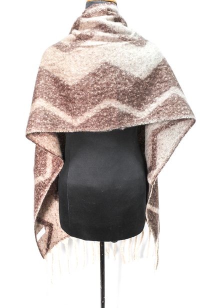 Canvas Chevron Pattern Shawl – Beige & Brown