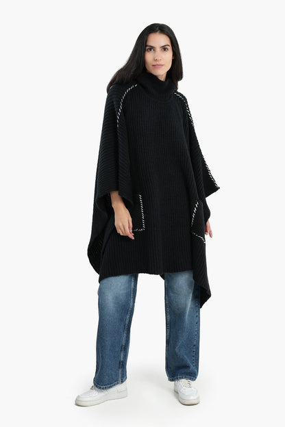 Knitted Black Poncho