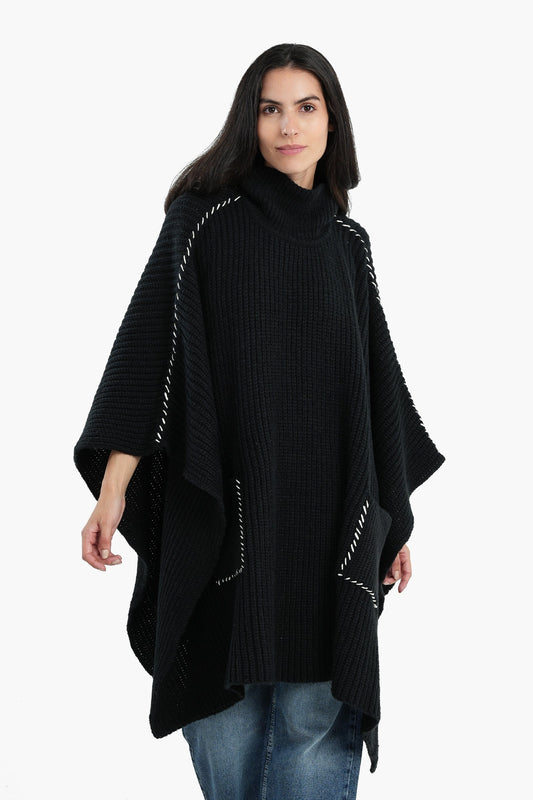 Knitted Black Poncho