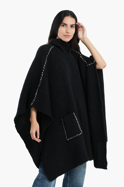 Knitted Black Poncho