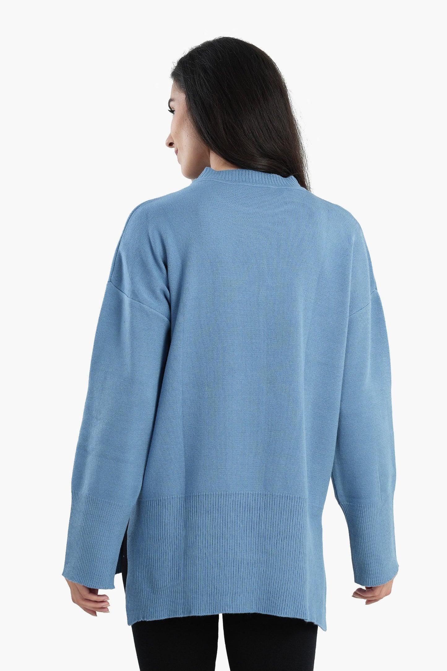 Pullover with Wide Ribbed Hem - Blue