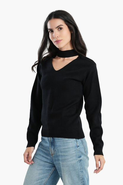 Choker Neck Knitted Jumper