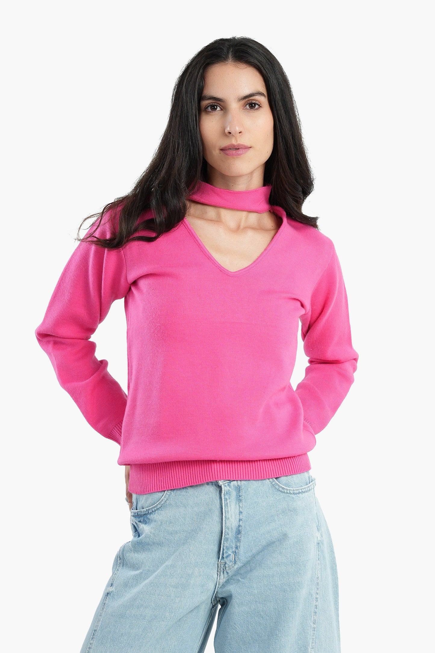 Choker Neck Knitted Jumper