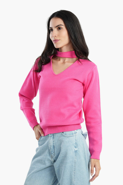 Choker Neck Knitted Jumper