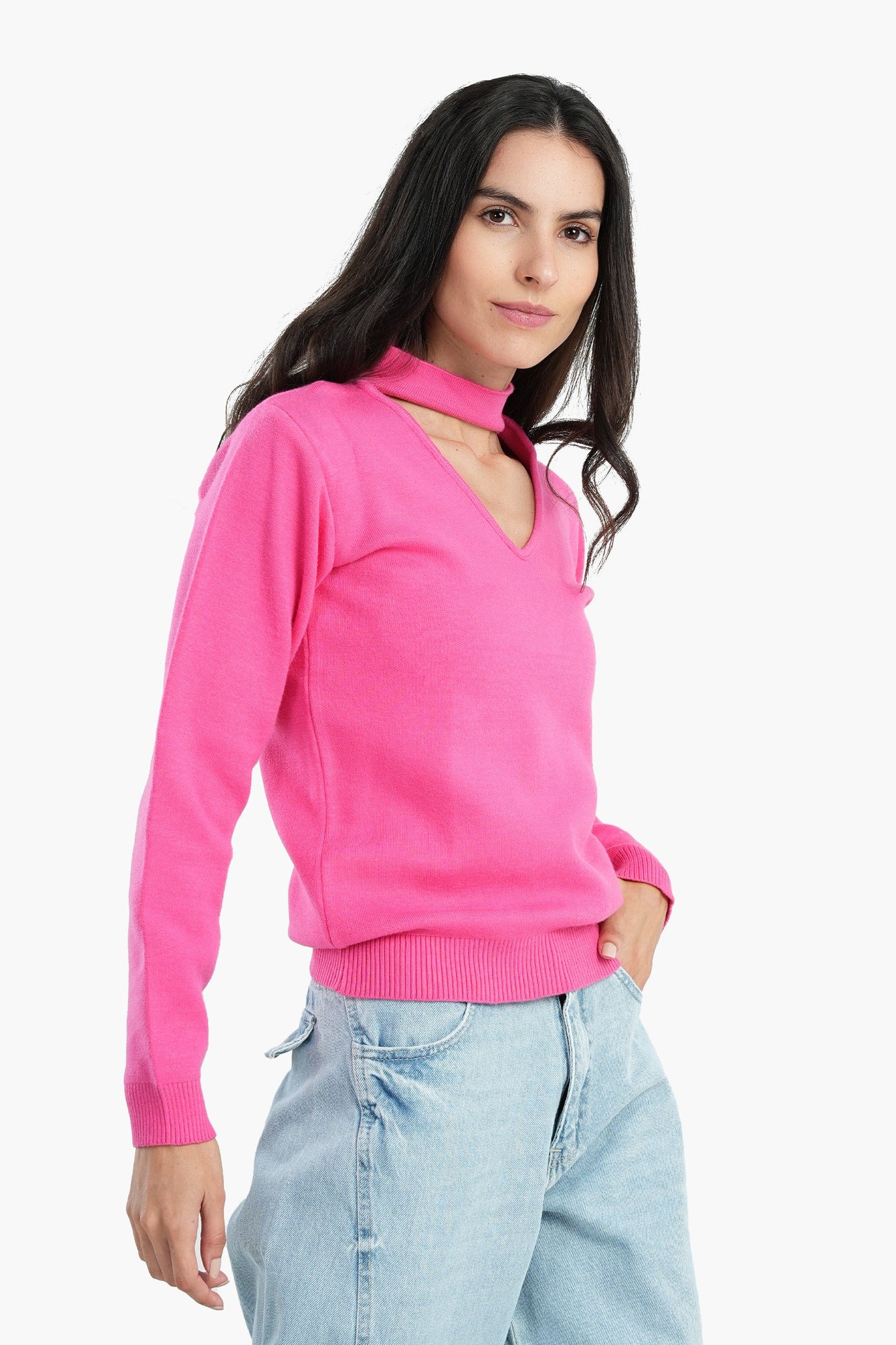 Choker Neck Knitted Jumper