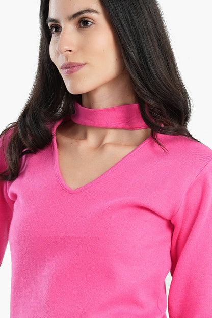 Choker Neck Knitted Jumper