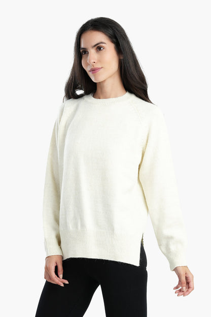 High Low Long Sleeves Pullover - Off White