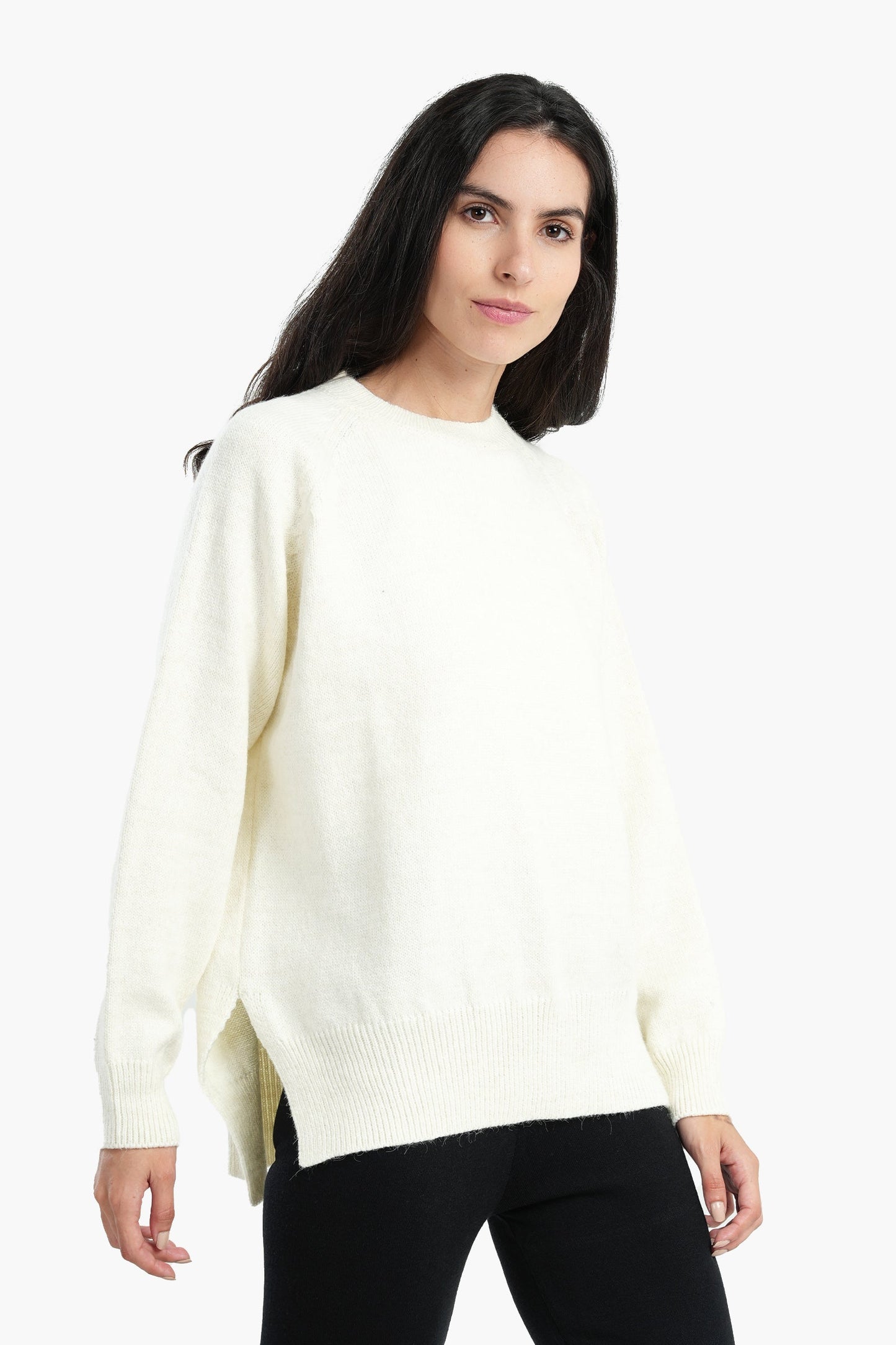 High Low Long Sleeves Pullover - Off White