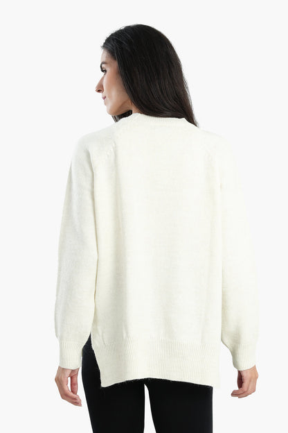 High Low Long Sleeves Pullover - Off White