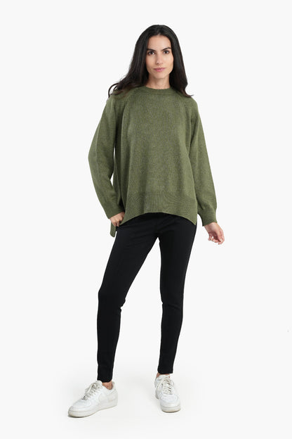 High Low Long Sleeves Pullover - Olive