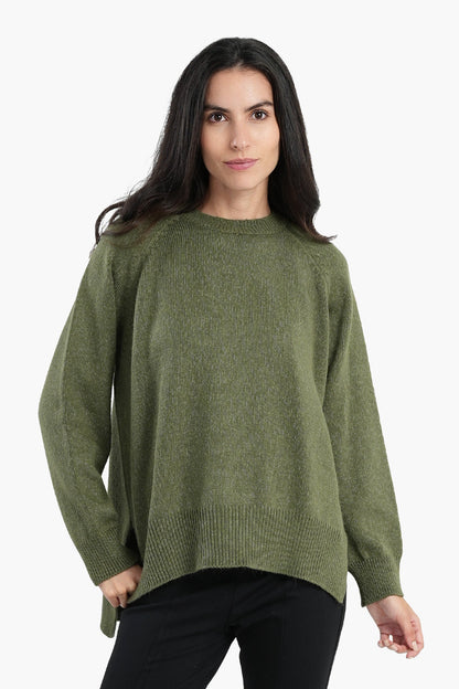 High Low Long Sleeves Pullover - Olive