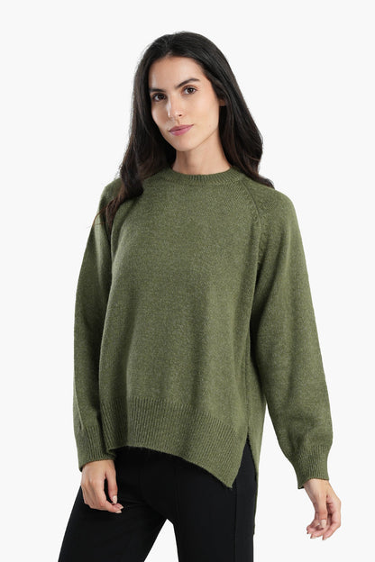 High Low Long Sleeves Pullover - Olive