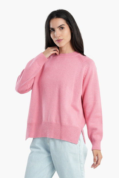 High Low Long Sleeves Pullover - Pink