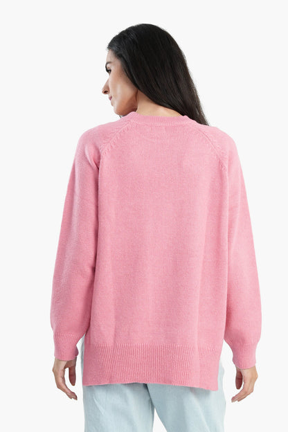 High Low Long Sleeves Pullover - Pink