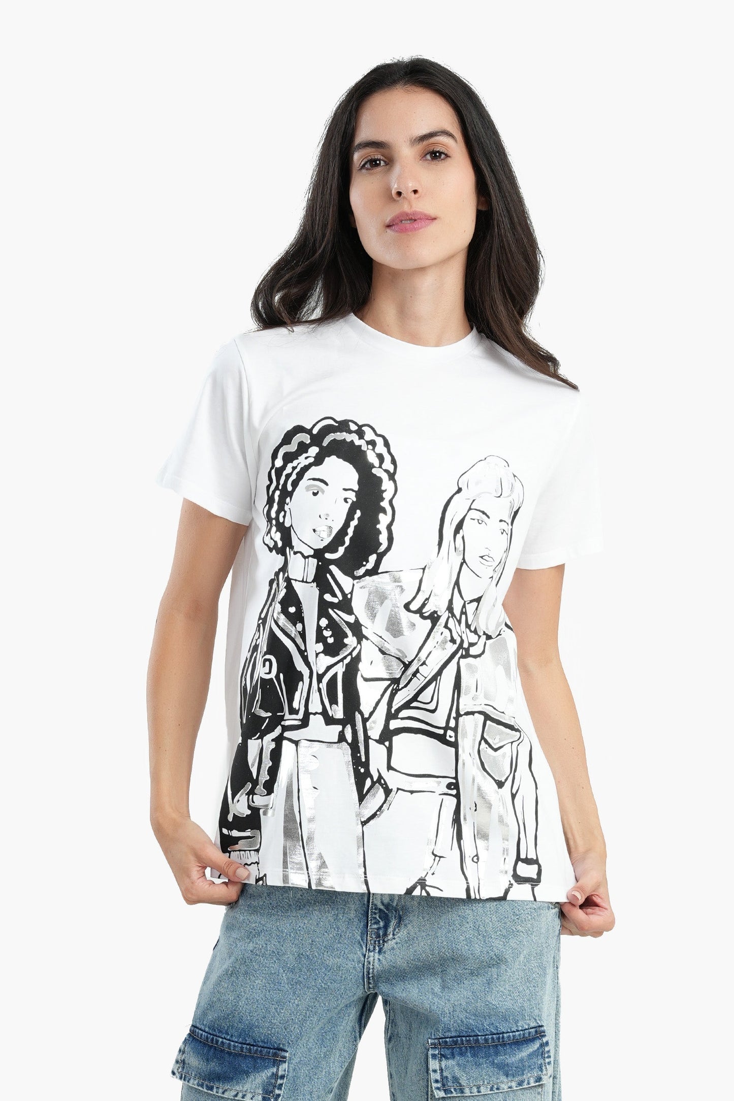 Girls Print White T-Shirt