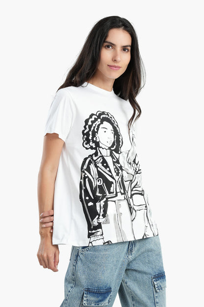 Girls Print White T-Shirt