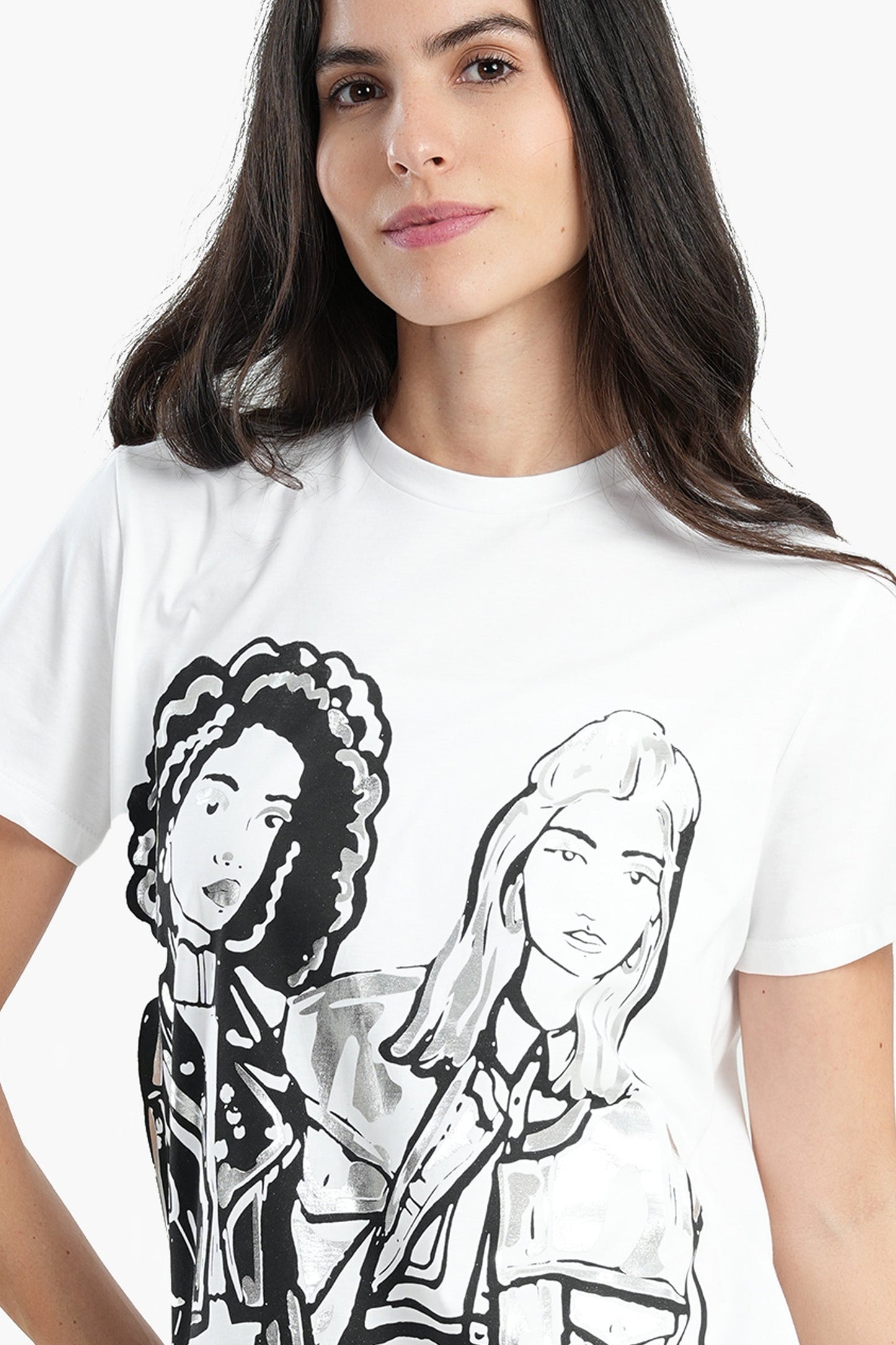 Girls Print White T-Shirt