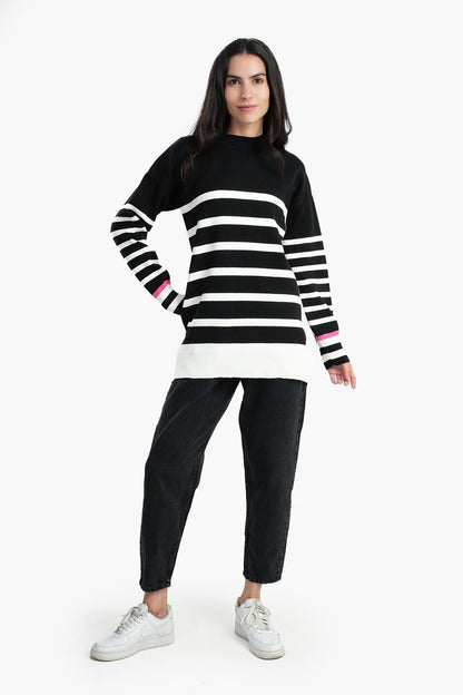 Pullover with White Stripes