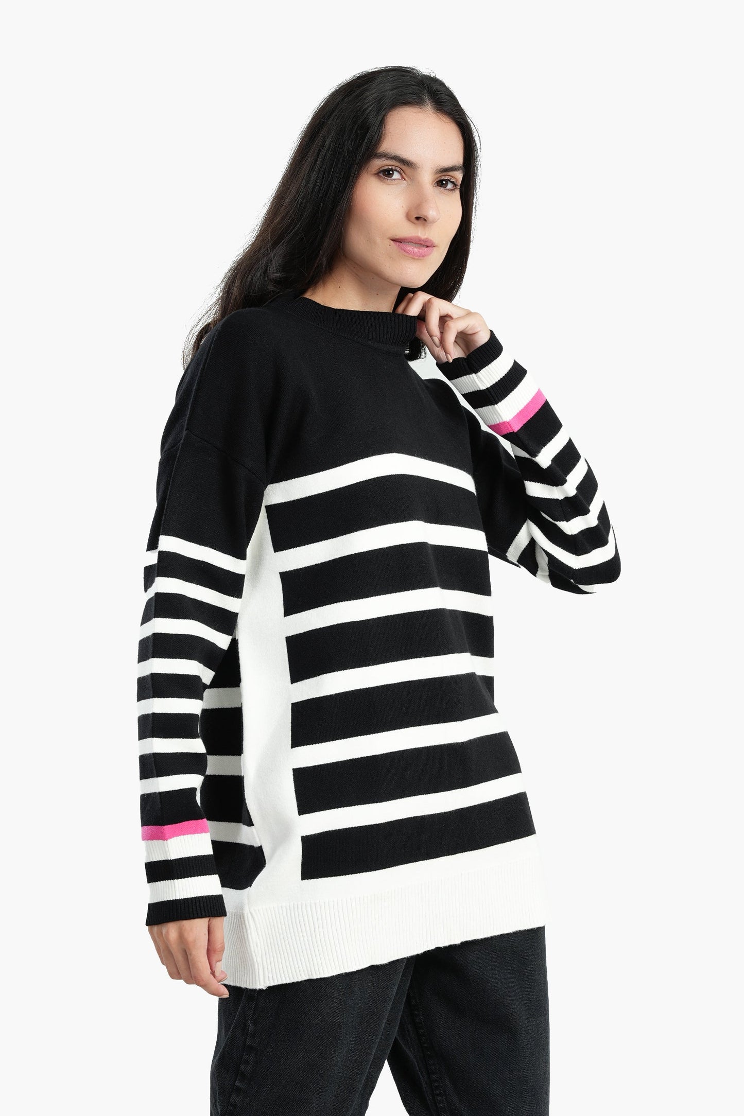 Pullover with White Stripes