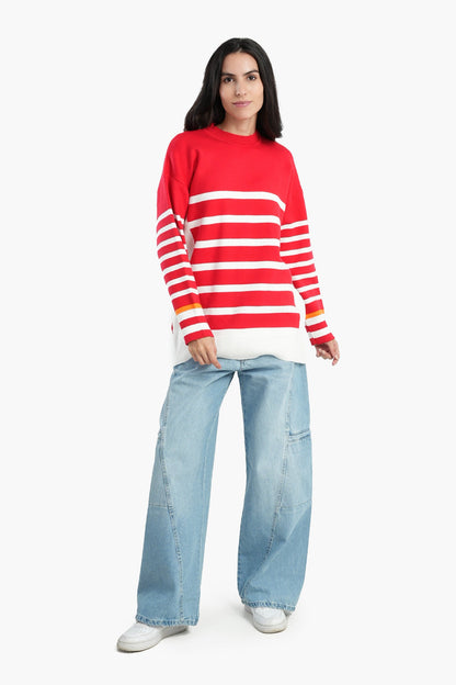 Pullover with White Stripes