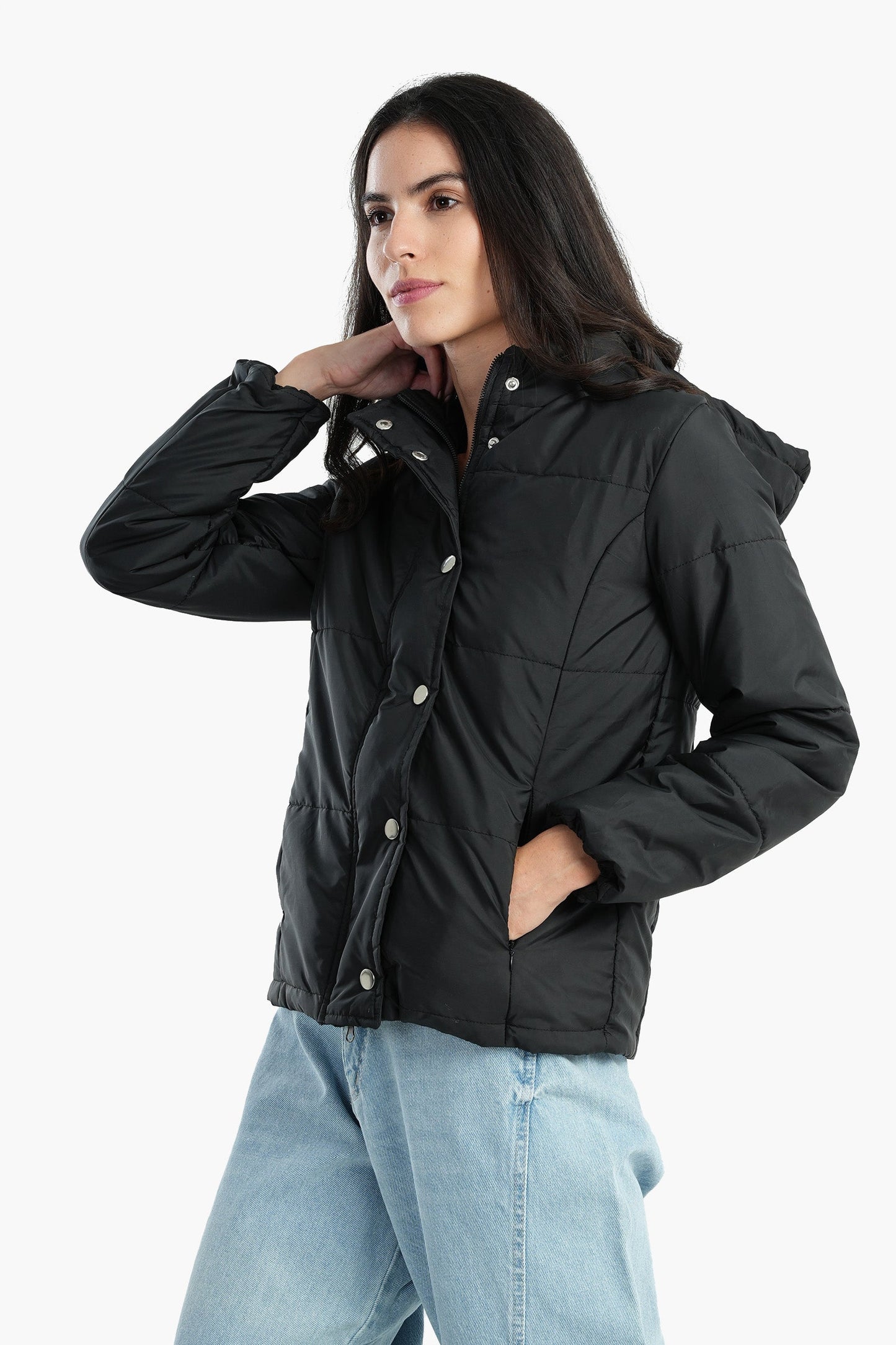 Puffed Hooded Jacket - Black