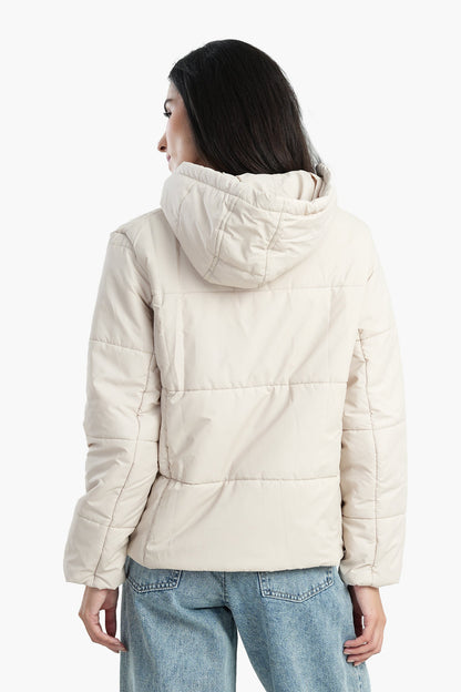 Puffed Hooded Jacket - Light Beige