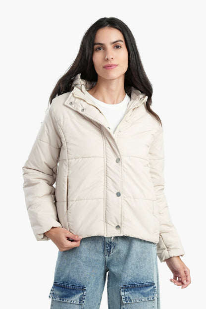 Puffed Hooded Jacket - Light Beige