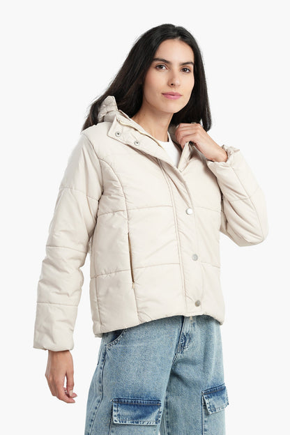 Puffed Hooded Jacket - Light Beige