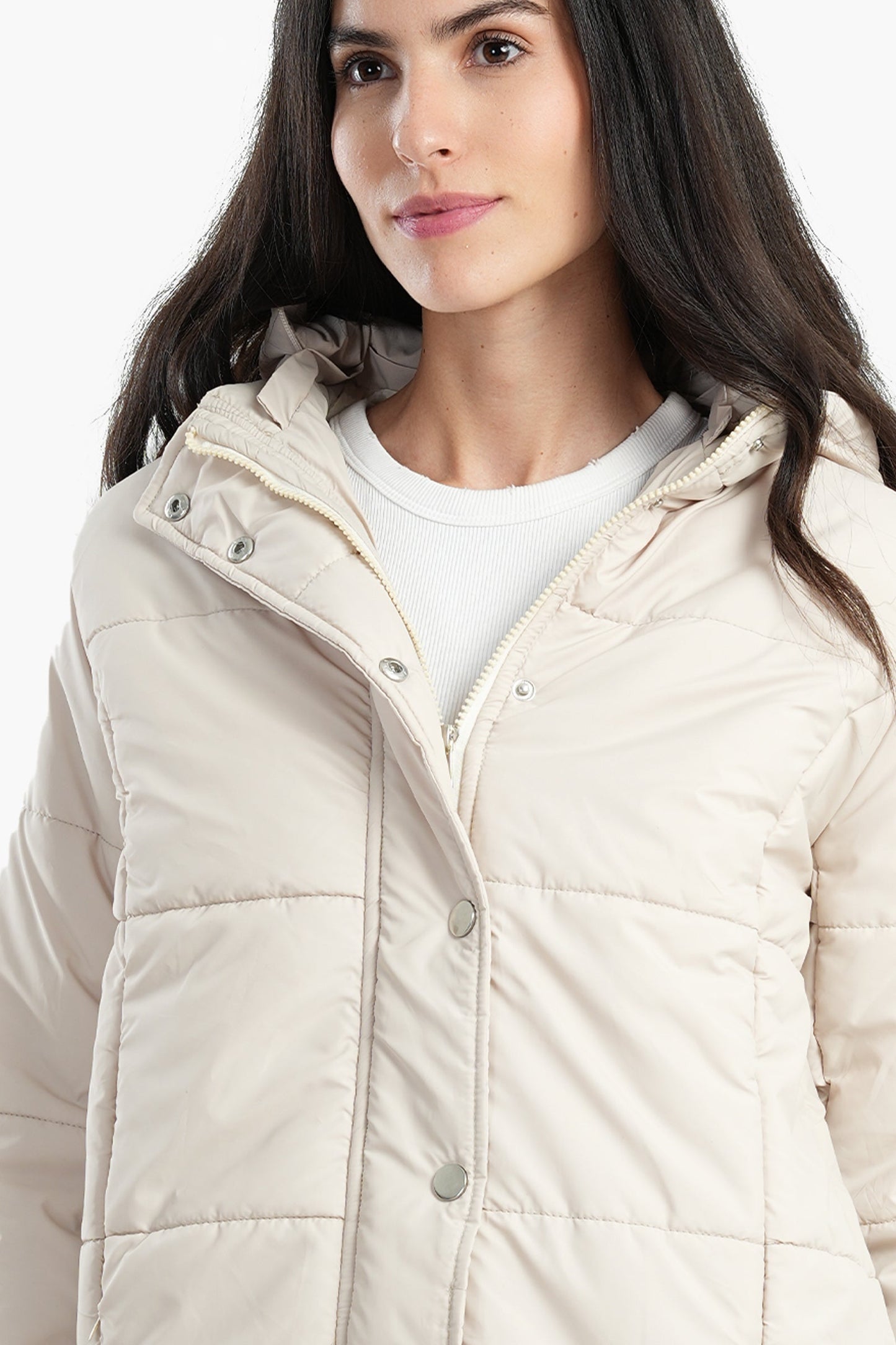 Puffed Hooded Jacket - Light Beige